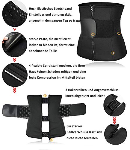 Gotoly Faja Reductora Mujer Abdomen para Deporte Fitness Entrenador de Cintura Cinturón Lumbar Reductor Waist Trainer Body Shaper Corset Deportivo para Gimnasio (S, Negro)