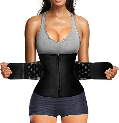 Gotoly Faja Reductora Mujer Abdomen para Deporte Fitness Entrenador de Cintura Cinturón Lumbar Reductor Waist Trainer Body Shaper Corset Deportivo para Gimnasio (S, Negro)