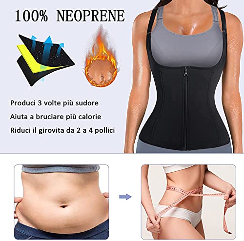 Gotoly Fajas Reductoras Corset Mujer para Deporte Fitness Corsé Abdomen Chaleco Sauna Neopreno con Cremallera para Sudar (L, Negro)