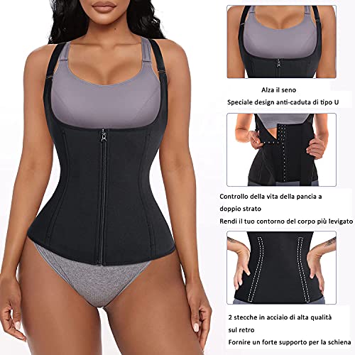 Gotoly Fajas Reductoras Corset Mujer para Deporte Fitness Corsé Abdomen Chaleco Sauna Neopreno con Cremallera para Sudar (L, Negro)