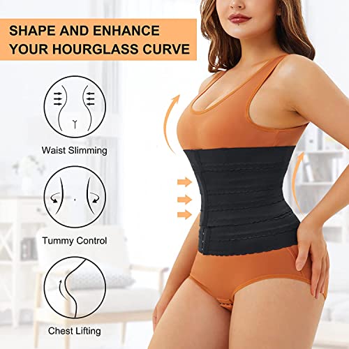 Gotoly Fajas Reductoras Mujer Abdomen Waist Trainer Corset Reductor Entrenador de Cintura Faja Moldeadora Corsé Control de Barriga (S, Negro)