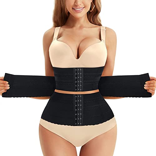 Gotoly Fajas Reductoras Mujer Abdomen Waist Trainer Corset Reductor Entrenador de Cintura Faja Moldeadora Corsé Control de Barriga (S, Negro)