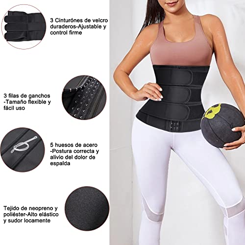 Gotoly Fajas Reductoras Mujer para Deporte Faja Neopreno para Sudar Sweat Waist Trainer Faja Lumbar Deportiva Deporte Fitness Cintura Entrenador de Sudoración Efecto Sauna (Medium, Negro)