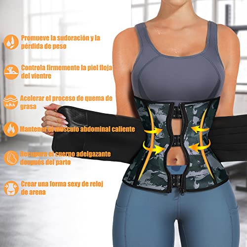 Gotoly Mujer Fajas Reductoras de Fitness para Gimnasio Corset Reductor Sweat Waist Trainer Faja Lumbar Deporte Fitness Cintura Entrenador de Sudoración Faja Neopreno para Sudar (Camo, Medium)