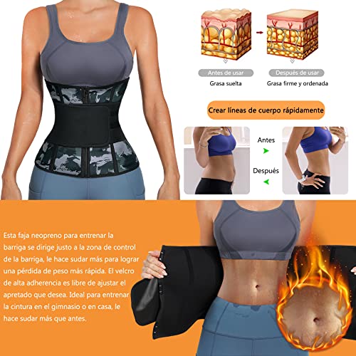 Gotoly Mujer Fajas Reductoras de Fitness para Gimnasio Corset Reductor Sweat Waist Trainer Faja Lumbar Deporte Fitness Cintura Entrenador de Sudoración Faja Neopreno para Sudar (Camo, Medium)