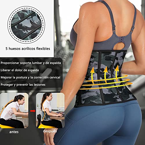 Gotoly Mujer Fajas Reductoras de Fitness para Gimnasio Corset Reductor Sweat Waist Trainer Faja Lumbar Deporte Fitness Cintura Entrenador de Sudoración Faja Neopreno para Sudar (Camo, Medium)