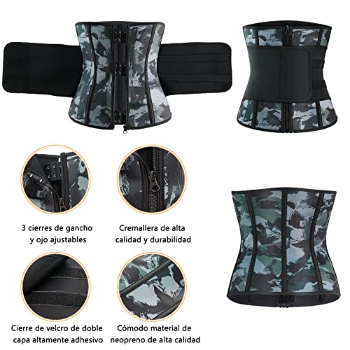 Gotoly Mujer Fajas Reductoras de Fitness para Gimnasio Corset Reductor Sweat Waist Trainer Faja Lumbar Deporte Fitness Cintura Entrenador de Sudoración Faja Neopreno para Sudar (Camo, Medium)