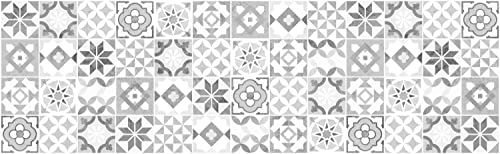 GOYAPRINT Vinilo Decorativo Hidraulico Imitacion Baldosa 130x40cm para Pared y Muebles Papel Autoadhesivo Impermeable Mosaico Azulejos (130x40 cm, Baldosa Hidráulica blanca)