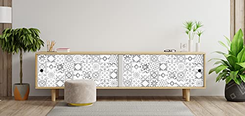 GOYAPRINT Vinilo Decorativo Hidraulico Imitacion Baldosa 130x40cm para Pared y Muebles Papel Autoadhesivo Impermeable Mosaico Azulejos (130x40 cm, Baldosa Hidráulica blanca)