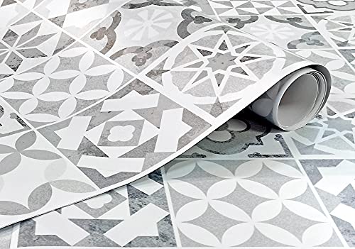 GOYAPRINT Vinilo Decorativo Hidraulico Imitacion Baldosa 130x40cm para Pared y Muebles Papel Autoadhesivo Impermeable Mosaico Azulejos (130x40 cm, Baldosa Hidráulica blanca)