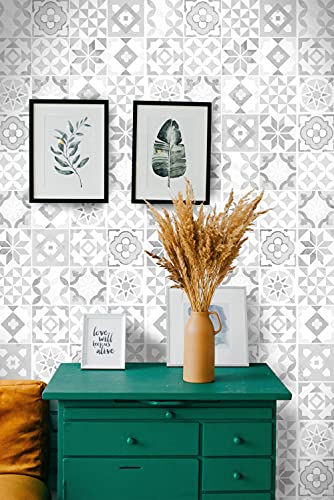 GOYAPRINT Vinilo Decorativo Hidraulico Imitacion Baldosa 130x40cm para Pared y Muebles Papel Autoadhesivo Impermeable Mosaico Azulejos (130x40 cm, Baldosa Hidráulica blanca)