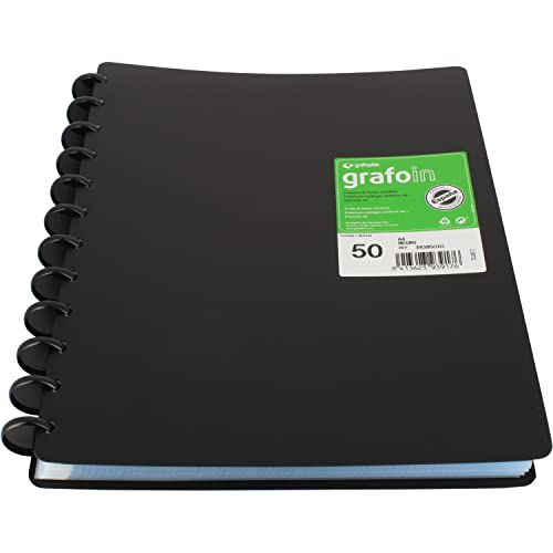 Grafoplás 39395010. Carpetas de Fundas Extraíbles, Grafo In, 50 Fundas, A4, Negro, Mecanismo de Discos.