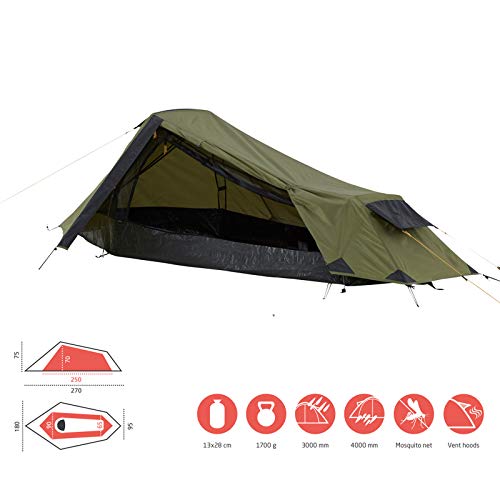 Grand Canyon Richmond 1 - Tienda de túnel para 1 Persona, Ultraligera, Impermeable, tamaño pequeño, Tienda para Trekking, Camping, Exterior | Capulet Olive (Verde)