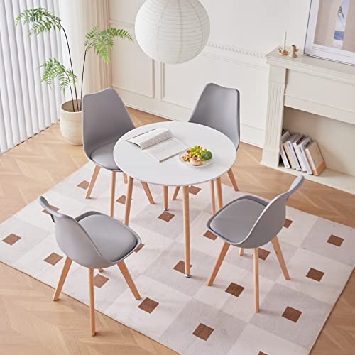 GrandCA HOME Pack de 4 Sillas Comedor Sillas de Cocina Nórdicas con Asiento Blando y Patas de Madera Maciza de Haya(Gris)