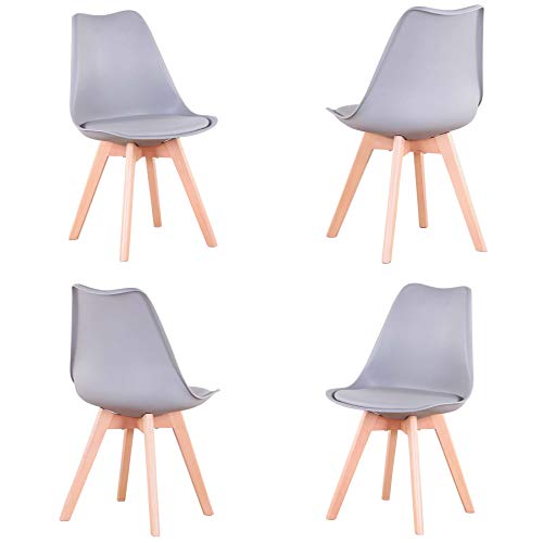 GrandCA HOME Pack de 4 Sillas Comedor Sillas de Cocina Nórdicas con Asiento Blando y Patas de Madera Maciza de Haya(Gris)