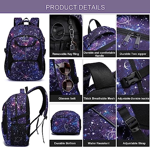 Grande Mochila Portatil 17.3 Pulgadas, Mochilas Escolares para Adolescente Hombre Mujer, Mochila Ordenador Portatil con Puerto USB Bolsa para Universidad Secundaria Trabajo Viaje, Galaxia Morado