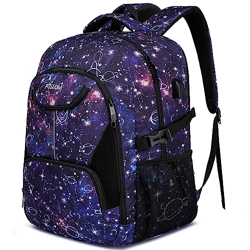 Grande Mochila Portatil 17.3 Pulgadas, Mochilas Escolares para Adolescente Hombre Mujer, Mochila Ordenador Portatil con Puerto USB Bolsa para Universidad Secundaria Trabajo Viaje, Galaxia Morado