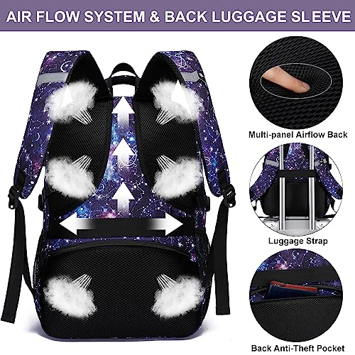 Grande Mochila Portatil 17.3 Pulgadas, Mochilas Escolares para Adolescente Hombre Mujer, Mochila Ordenador Portatil con Puerto USB Bolsa para Universidad Secundaria Trabajo Viaje, Galaxia Morado