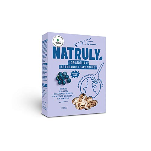 Granola BIO NATRULY, Frutos Secos y Semillas Sin Cereales, Sin Gluten y Sin Azúcar Refinado, Vegana, Sabor Arándanos - Pack 325g