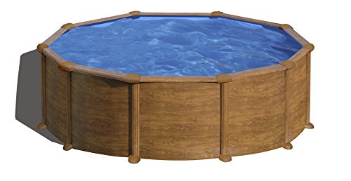 Gre KIT460W Pacific - Piscina Elevada Redonda, Aspecto Madera, 460 x 120 cm