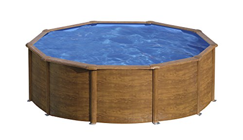 Gre KITPR453W Sicilia - Piscina Elevada Redonda, Aspecto Madera, 460 x 120 cm