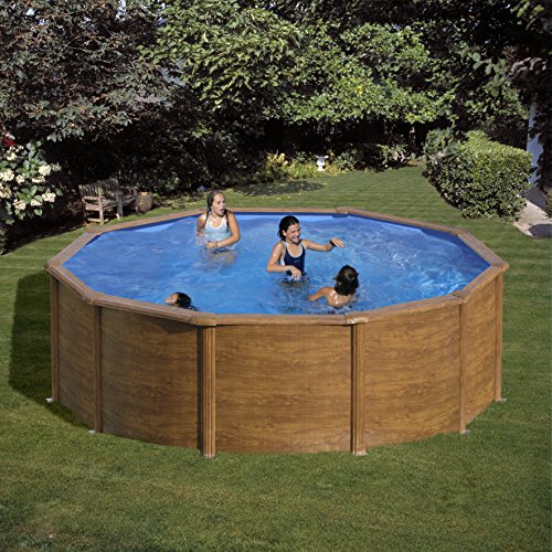 Gre KITPR453W Sicilia - Piscina Elevada Redonda, Aspecto Madera, 460 x 120 cm