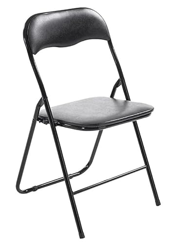 GREAT AIGOO Silla Plegable, Silla Comedor, Silla Plegable de Metal y PVC, Asiento Acolchado con Estructura Metálica, Ideal para Despacho, Cocina, Salón, Terraza (Pack de 1 Unidad, Black)