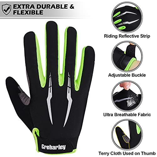 Grebarley Guantes de Ciclismo,Guantes MTB,Antideslizante Pantalla Táctil Tela Transpirable Adecuado para Ciclismo de Montaña Todo el Vehículo de Terreno (Versión Mejorada Verde, L)