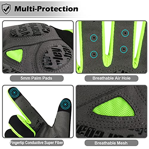 Grebarley Guantes de Ciclismo,Guantes MTB,Antideslizante Pantalla Táctil Tela Transpirable Adecuado para Ciclismo de Montaña Todo el Vehículo de Terreno (Versión Mejorada Verde, L)