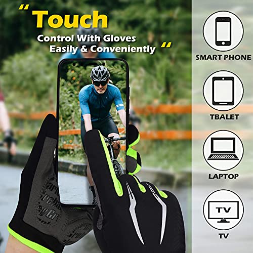 Grebarley Guantes de Ciclismo,Guantes MTB,Antideslizante Pantalla Táctil Tela Transpirable Adecuado para Ciclismo de Montaña Todo el Vehículo de Terreno (Versión Mejorada Verde, L)