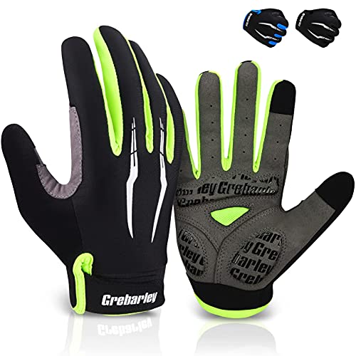 Grebarley Guantes de Ciclismo,Guantes MTB,Antideslizante Pantalla Táctil Tela Transpirable Adecuado para Ciclismo de Montaña Todo el Vehículo de Terreno (Versión Mejorada Verde, L)