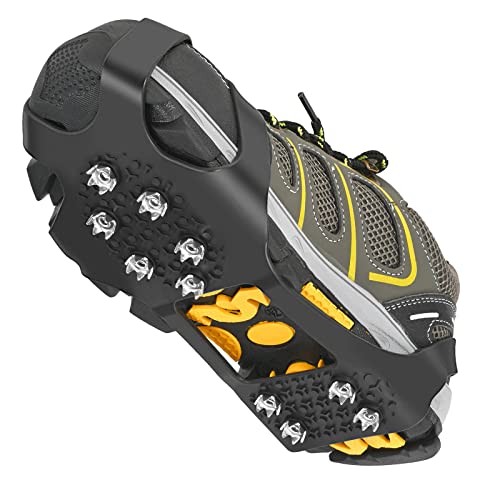 Grectek GT10 Crampones de Acero Inoxidable para Excursiones Pesca Escalada Trotar Montañismo Caminata sobre Nieve y Hielo (XL)