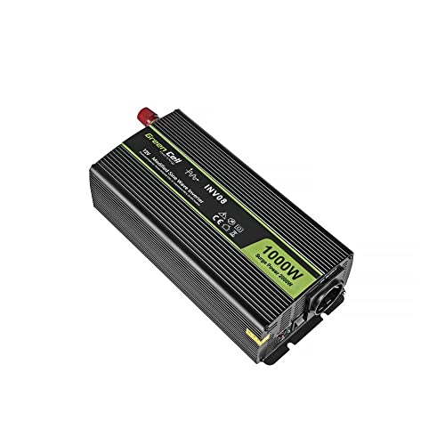 Green Cell® 1000W/2000W 12V a 220V/230V Onda sinusoidal modificada Inversor de Corriente DC AC Power Inverter Transformador de Voltaje para Coche Camion con Puerto USB y Pinzas de conexión a batería