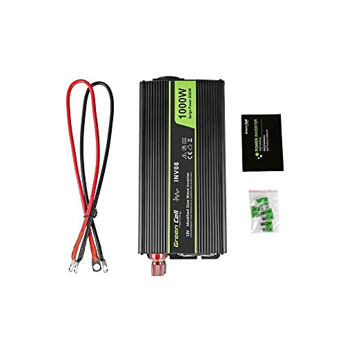 Green Cell® 1000W/2000W 12V a 220V/230V Onda sinusoidal modificada Inversor de Corriente DC AC Power Inverter Transformador de Voltaje para Coche Camion con Puerto USB y Pinzas de conexión a batería