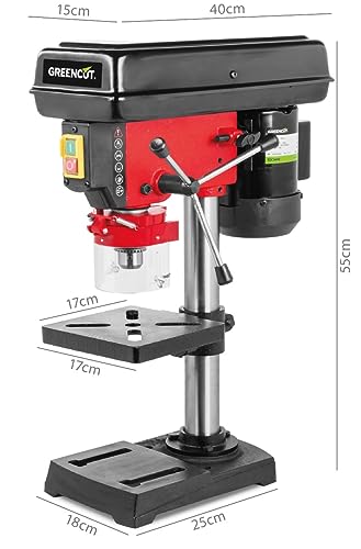 GREENCUT TDC600C - Taladro de columna 600W con 5 velocidades de giro variable, recorrido de perforación variable hasta 50mm, Rojo