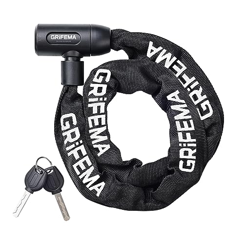 GRIFEMA GA1201-12 Candado de Bicicleta Antirrobo con Llave, Candado de Cadena para Bicicletas, Motos, Scooters, 120cm, Negro