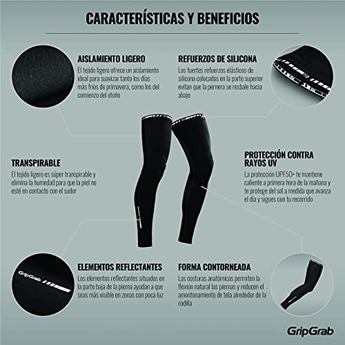 GripGrab Perneras De Ciclismo Light Midseason Primavera Antideslizantes Ligeras Bicicleta Carrete, Calentadores Unisex Adulto, Negro, L