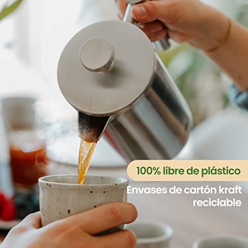 Groenenberg Cafetera francesa 0,6 litro (3 Tazas) | Cafetera émbolo de acero inoxidable (inox) | French Press de doble pared aislada | Prensa francesa con filtros de repuesto e instrucciones