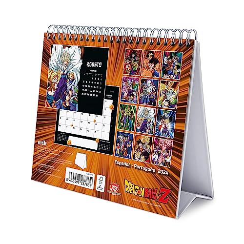 Grupo Erik Calendario 2024 sobremesa Dragon Ball - Calendario mesa 2024 con base resistente | Calendario escritorio 2024 - Calendario Dragon Ball 2024