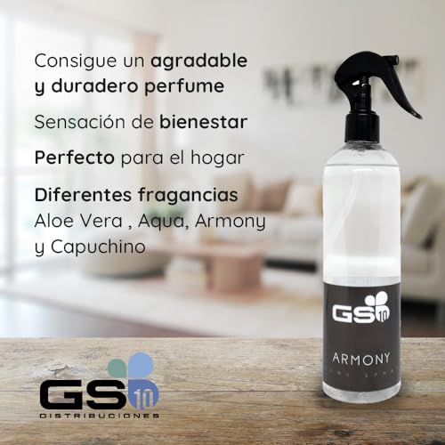 GS10 Ambientador HOME - Ambientador de Hogar, Oficina y Tienda Elegante - Gama Premium para Ambientes Elegantes - Ambientador Spray Líquido Larga Duración - 500 ml (armony)