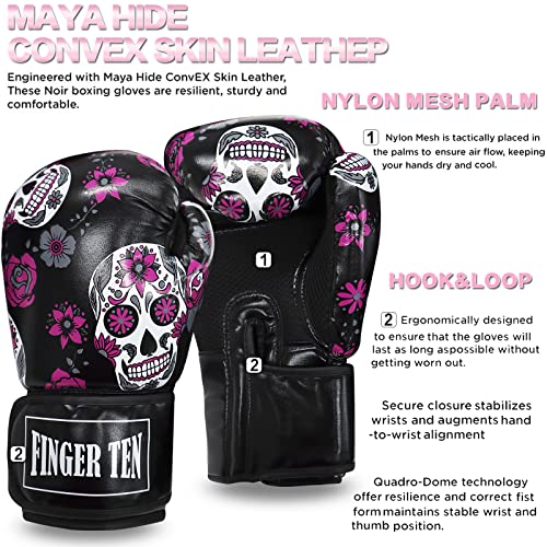 Guante de boxeo para mujer, adulto, 8 oz, de entrenamiento de piel sintética, guantes de formación profesionales, calavera), color negro