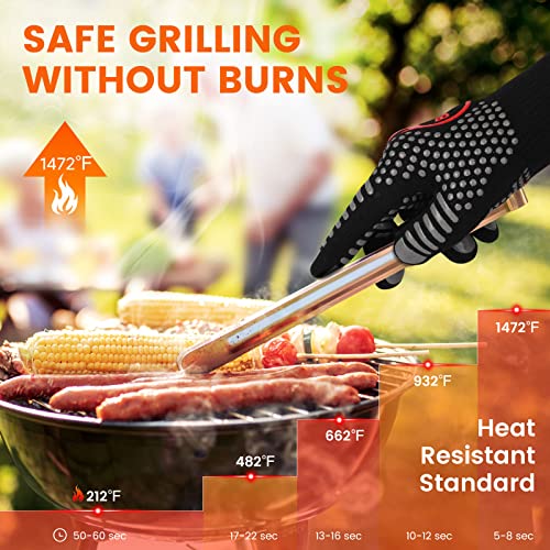 Guantes Barbacoa, Guantes para Horno Resistentes al Calor hasta 800℃ / 1472℉ para Cocina, Parrilla, Hornear, Microondas - certificación EN407(1 Par) (Gris)