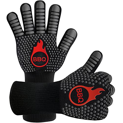 Guantes Barbacoa, Guantes para Horno Resistentes al Calor hasta 800℃ / 1472℉ para Cocina, Parrilla, Hornear, Microondas - certificación EN407(1 Par) (Gris)