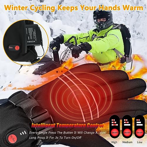 Guantes Calefactables, Guantes Calefactables Invierno para Exteriores 2*7,4 V 3200 mAh Baterías Calentadas Guantes para Hombres Mujeres Guantes Térmicos con 3 Ajustes de Calor Bicicleta Motorad Esquí