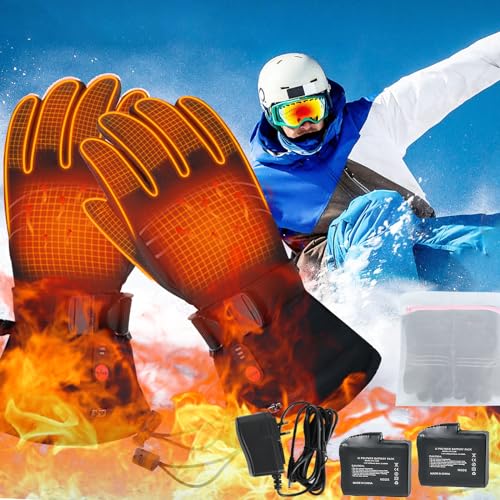 Guantes Calefactables, Guantes Calefactables Invierno para Exteriores 2*7,4 V 3200 mAh Baterías Calentadas Guantes para Hombres Mujeres Guantes Térmicos con 3 Ajustes de Calor Bicicleta Motorad Esquí