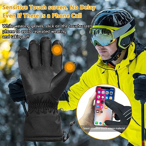 Guantes Calefactables, Guantes Calefactables Invierno para Exteriores 2*7,4 V 3200 mAh Baterías Calentadas Guantes para Hombres Mujeres Guantes Térmicos con 3 Ajustes de Calor Bicicleta Motorad Esquí