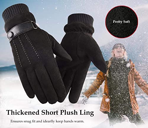 Guantes Cálidos Para Hombre Pantalla Táctil Térmicos de Ante Forro Polar Mitones Antideslizantes a Prueba de Invierno para actividades al aire libre Conducir Ciclismo Correr Camping (black)