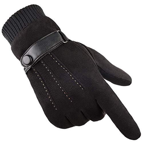 Guantes Cálidos Para Hombre Pantalla Táctil Térmicos de Ante Forro Polar Mitones Antideslizantes a Prueba de Invierno para actividades al aire libre Conducir Ciclismo Correr Camping (black)