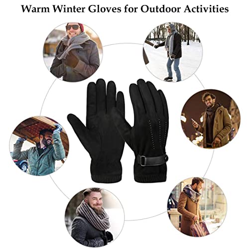 Guantes Cálidos Para Hombre Pantalla Táctil Térmicos de Ante Forro Polar Mitones Antideslizantes a Prueba de Invierno para actividades al aire libre Conducir Ciclismo Correr Camping (black)