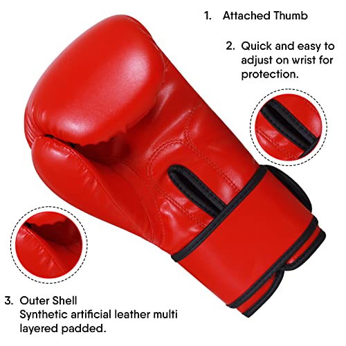 Guantes de Boxeo para Hombres, Mujeres, niños, Kickboxing, Artes Marciales, Artes Marciales, Saco de Boxeo Pesado, Guantes para Adultos, 4,6,8,10,12,14,16 g, Muay Thai Junior (4 onzas, Rojo)